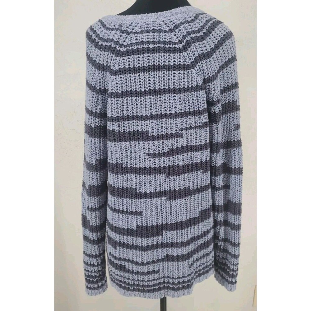 J. Jill Large | Chunky Knit Slate Blue Navy‎ Stripe Sweater 100% Cotton Cottage - Picture 5 of 8